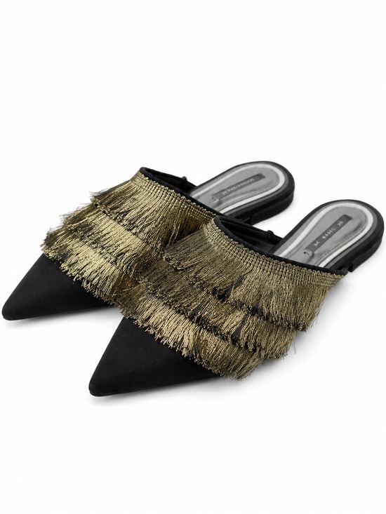 Zara Shoes - ZARA | Gold Metallic Fringe Mules | EU 38, US 7.5 | Worn Once